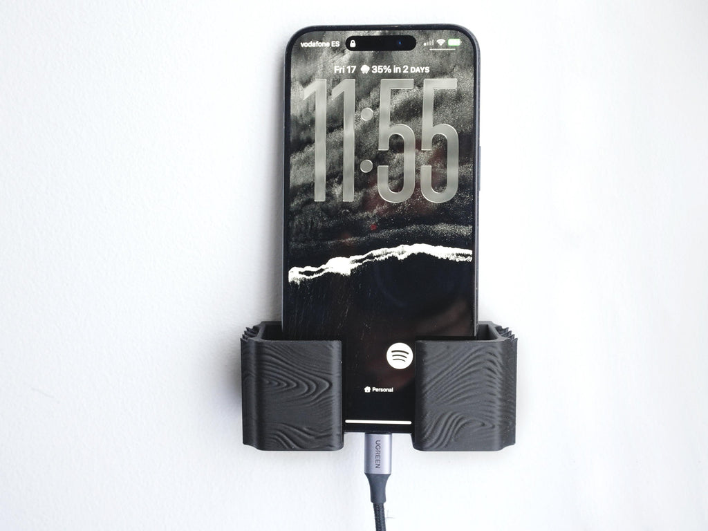Wall-Mounted Phone Holder with Integrated Cable Management – Minimalist Bedside Charging Dock
