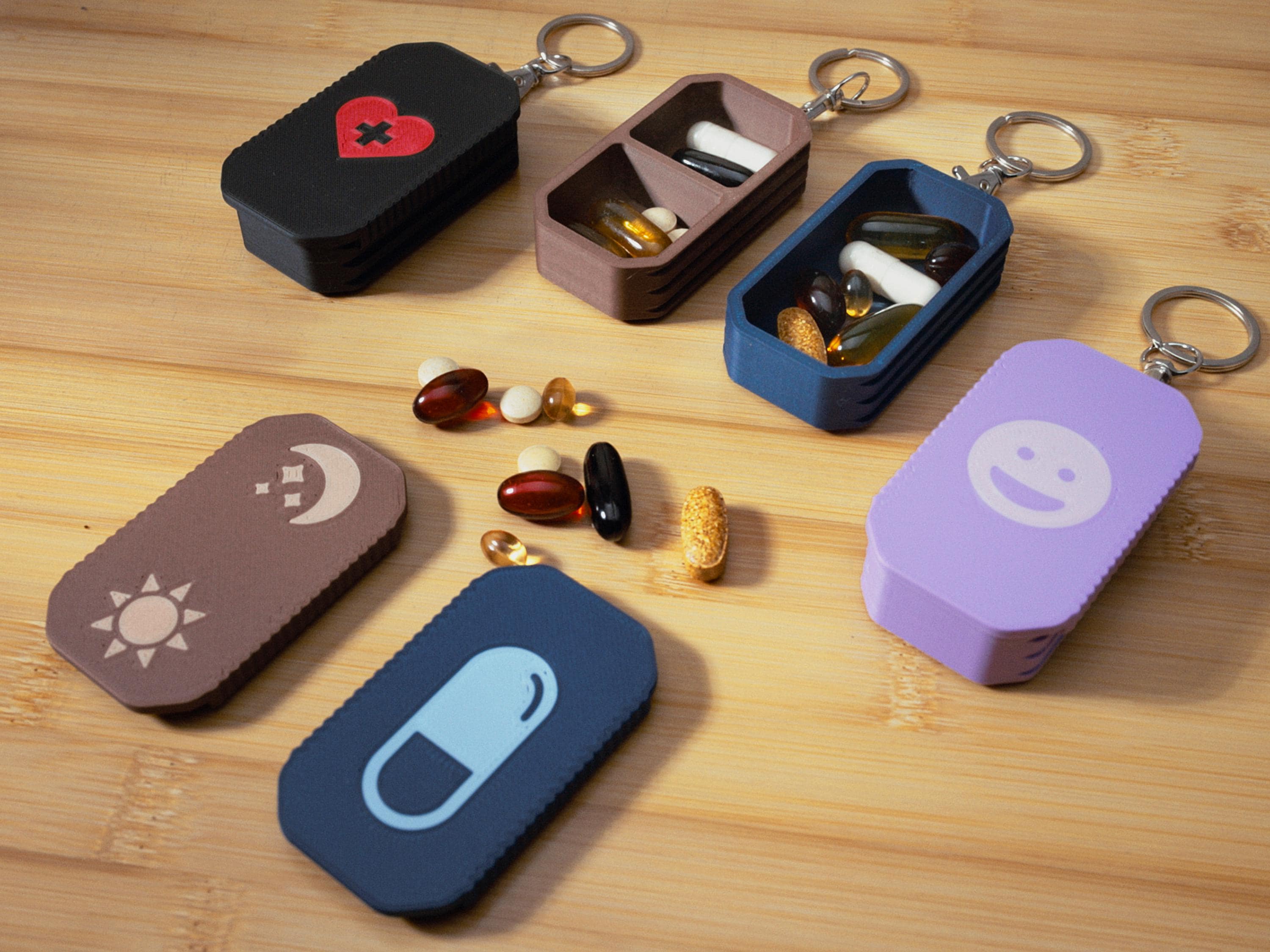 Daily Pill Organizer Keychain – Single or AM/PM Compartment | 3D Printed Pill Box