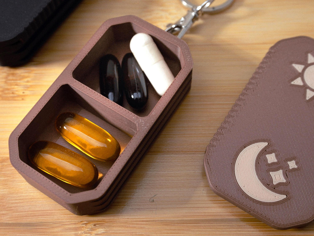 Daily Pill Organizer Keychain – Single or AM/PM Compartment | 3D Printed Pill Box