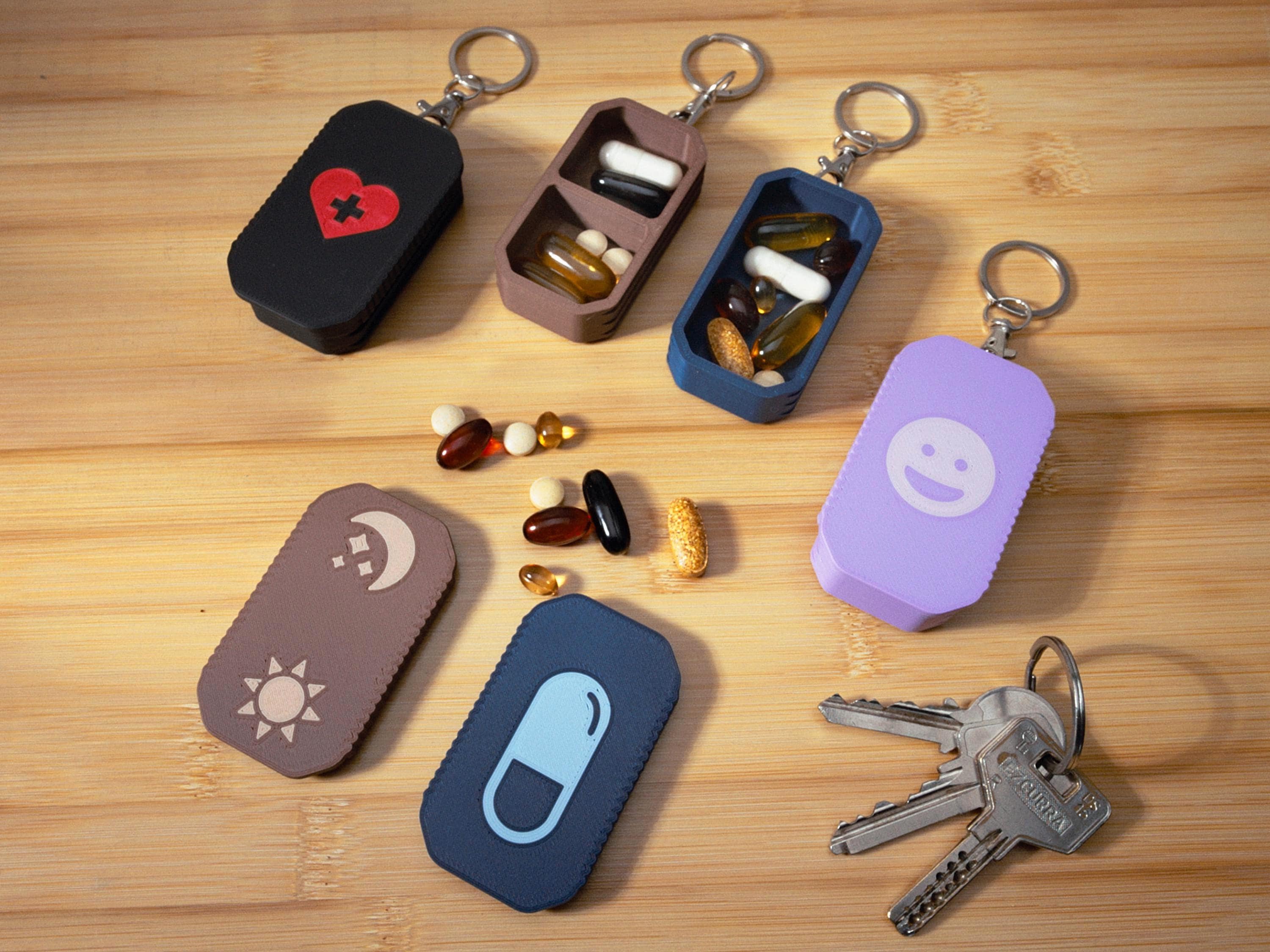 Daily Pill Organizer Keychain – Single or AM/PM Compartment | 3D Printed Pill Box