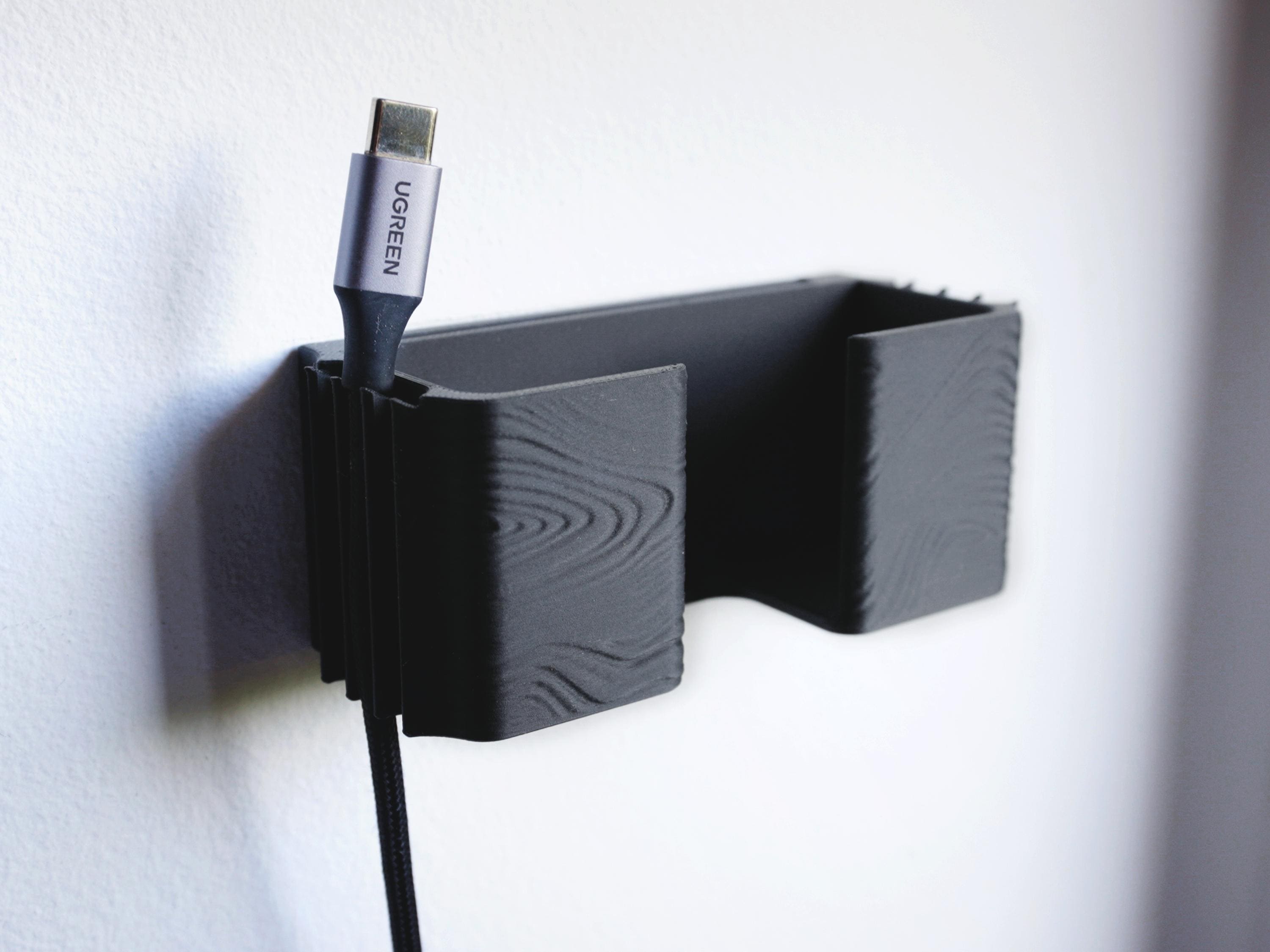 Wall-Mounted Phone Holder with Integrated Cable Management – Minimalist Bedside Charging Dock