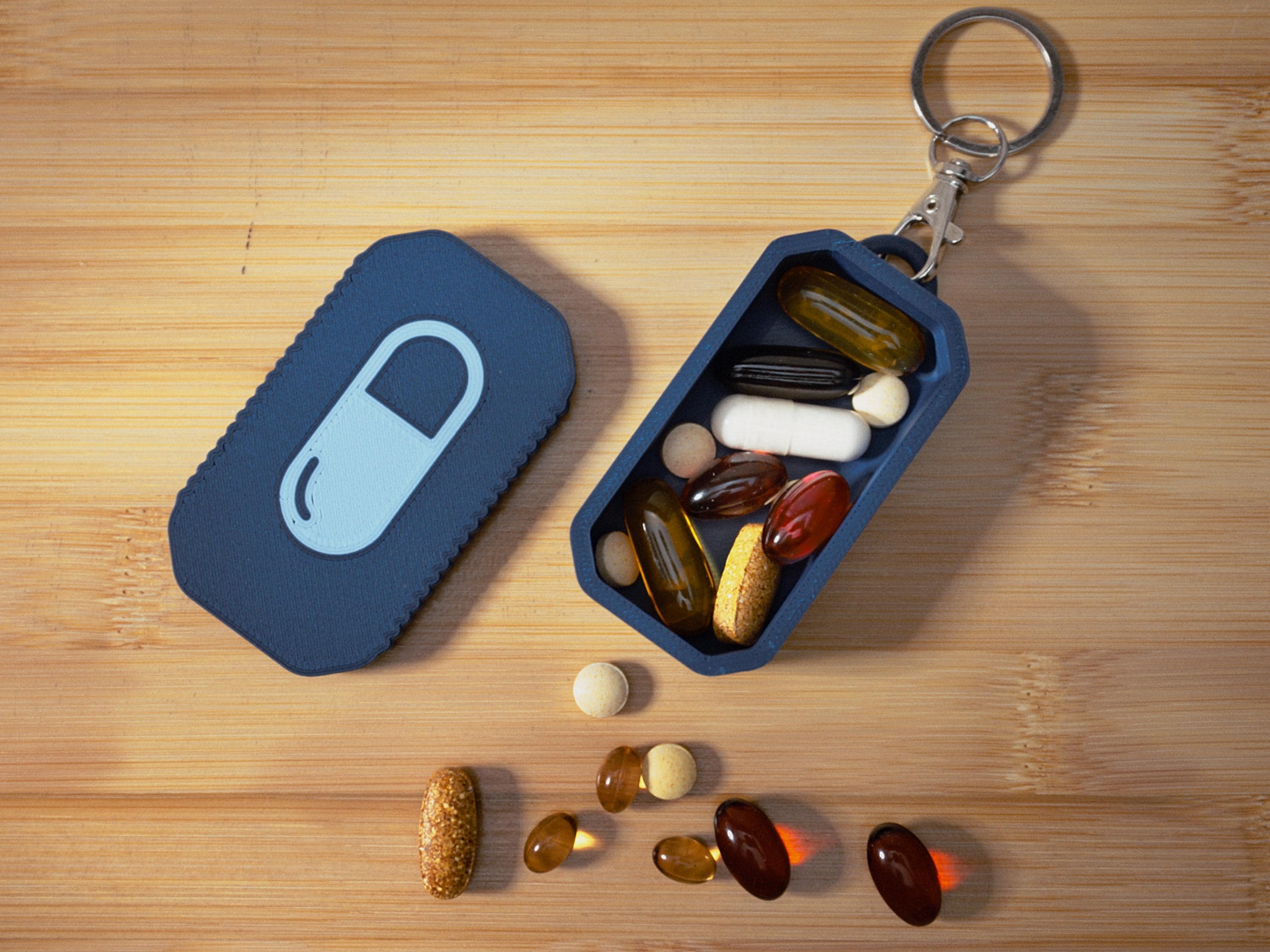 Daily Pill Organizer Keychain – Single or AM/PM Compartment | 3D Printed Pill Box