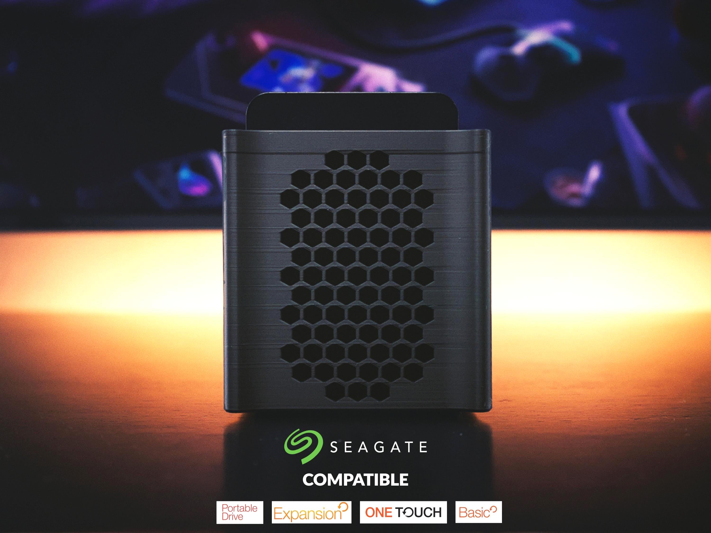 Seagate Portable HDD Organizer – 4 Drive Storage Box with Magnetic Lid | Expansion, Basic, One Touch