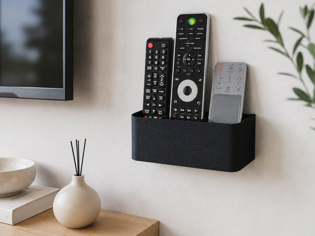 Wall Mount TV Remote Holder  | Wood Texture Plastic Organizer | 3D Printed Home Storage