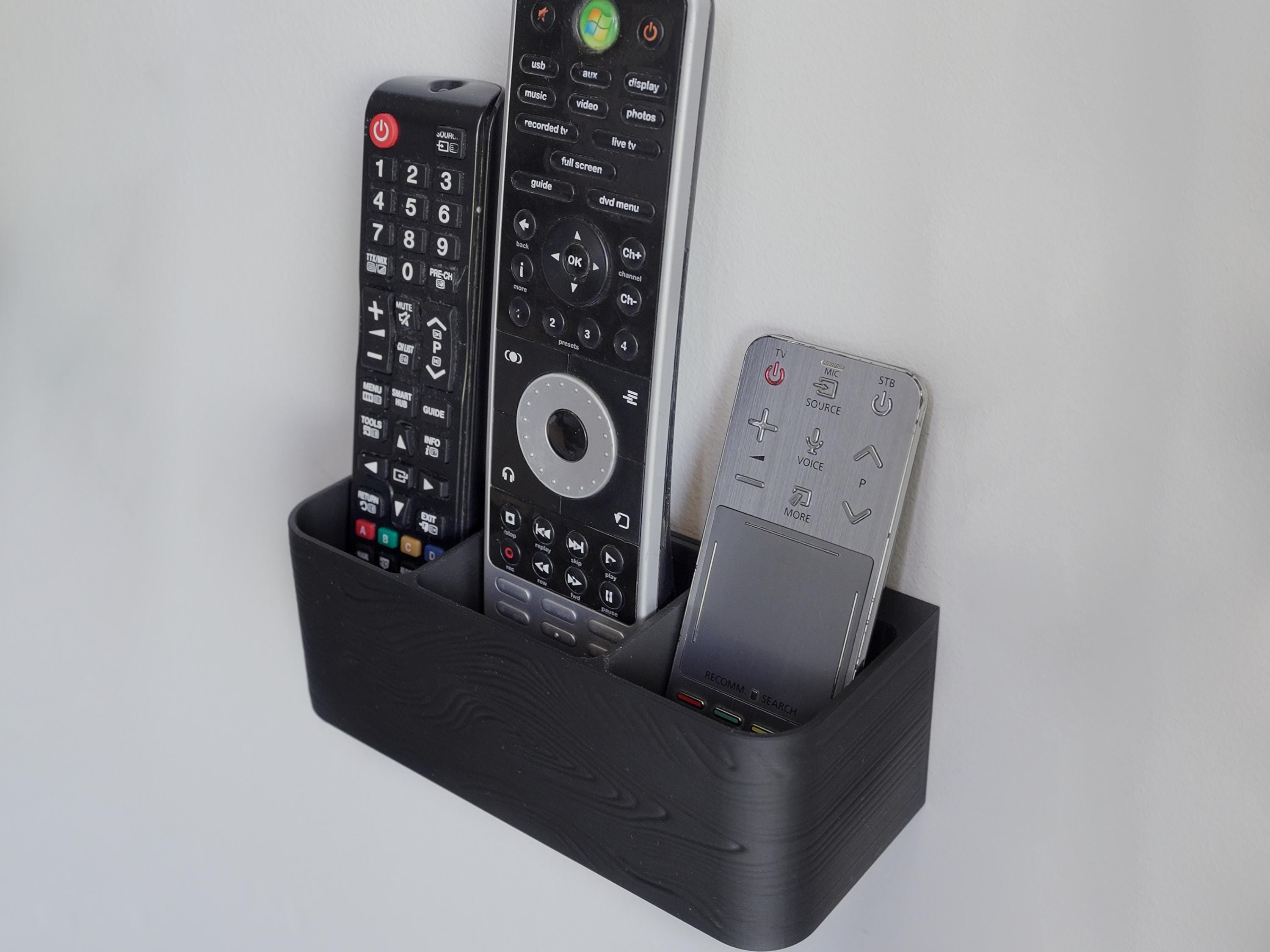 Wall Mount TV Remote Holder  | Wood Texture Plastic Organizer | 3D Printed Home Storage